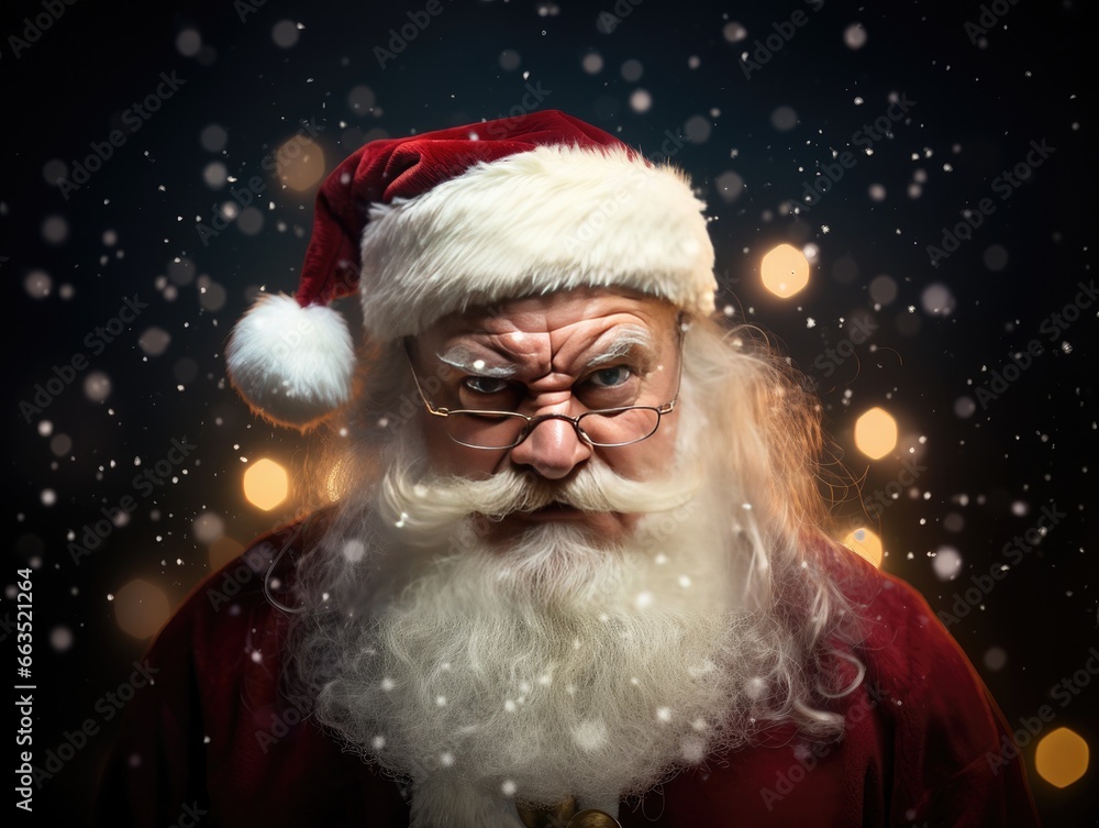 Santa Claus looking at the camera with an angry look on his face Santa Claus looking at the camera with an angry look on his face