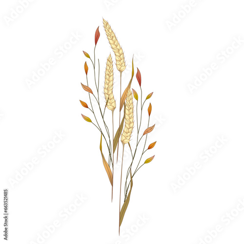 Fall Leaves With Wheat I Fall Illustration Composition I Vector Fall Illustration I Wheat Illustration I Fall Wheat Vector Graphic