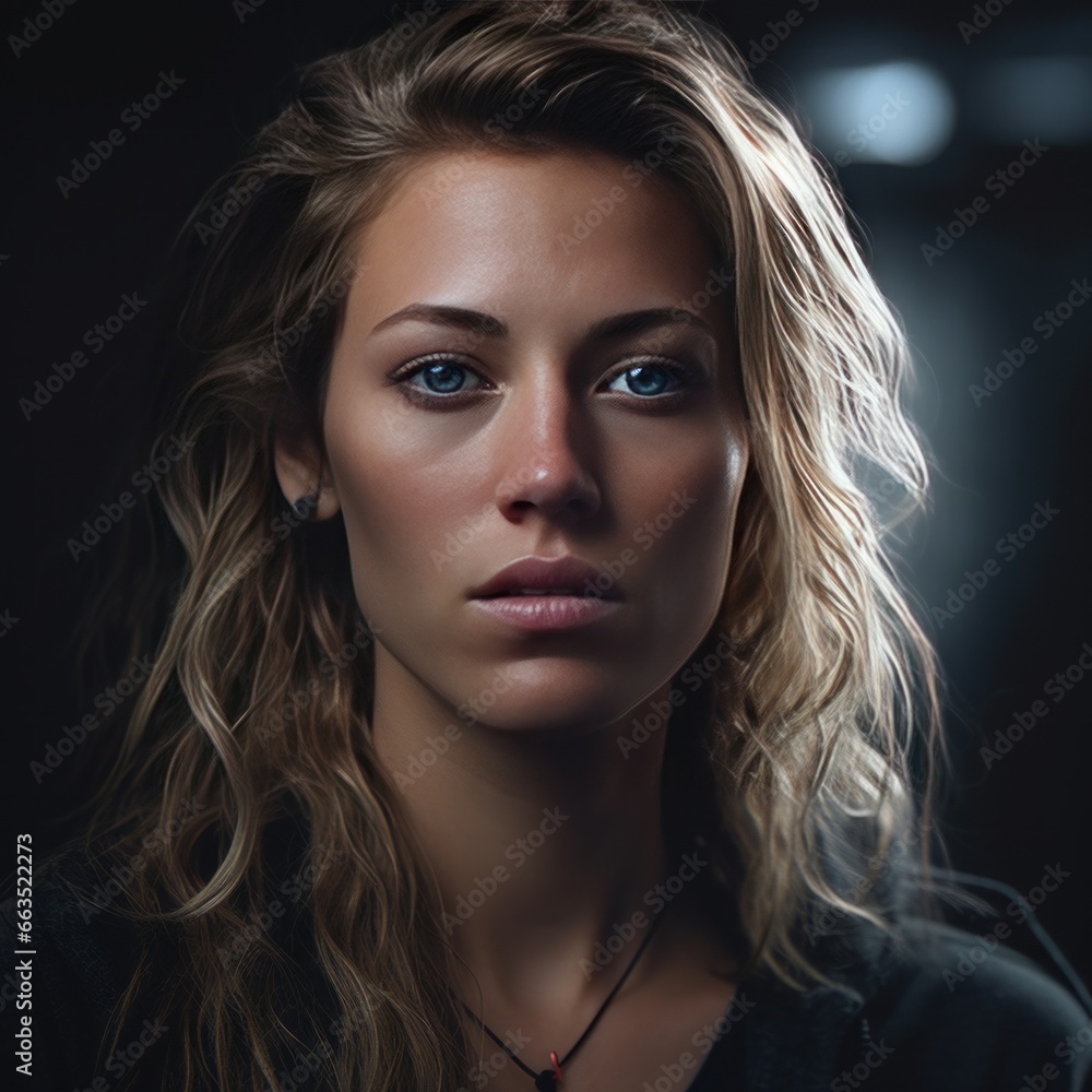 Obraz premium Youthful Melancholy: A Young Girl's Gaze Reflecting the Struggles of an Unforgiving World