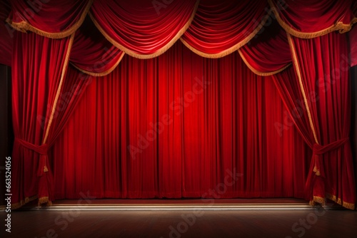 Decorative red curtains adorning a theater stage. Generative AI