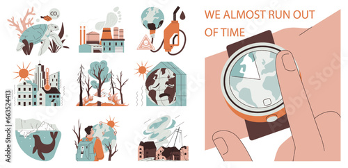 Climate change set. Pollution and CO2 emission affect on earth, causing