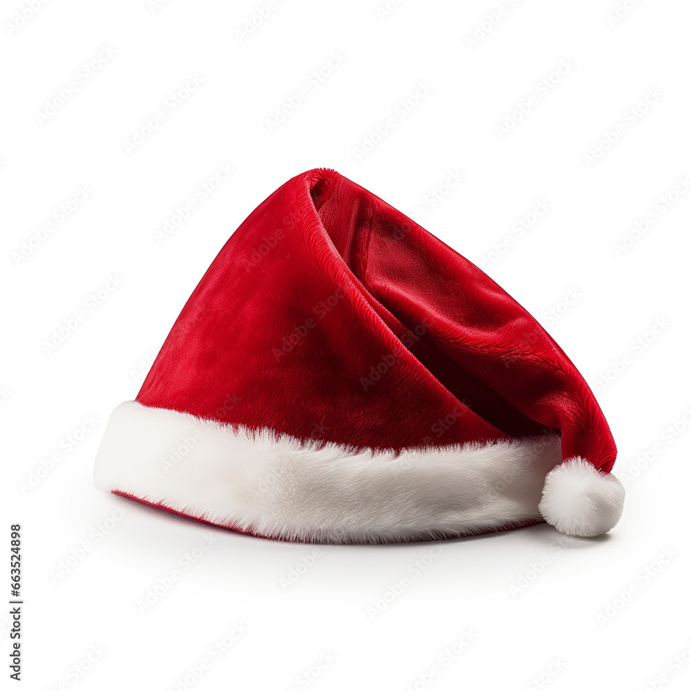 Santa Claus hat made of soft fabric isolated on a white background, Generative AI Santa Claus hat made of soft fabric isolated on a white background, Generative AI