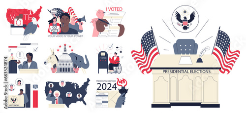 Presidential election set. American election campaign between democrats