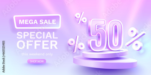 Save offer, 50 off sale banner. Sign board promotion. Vector illustration