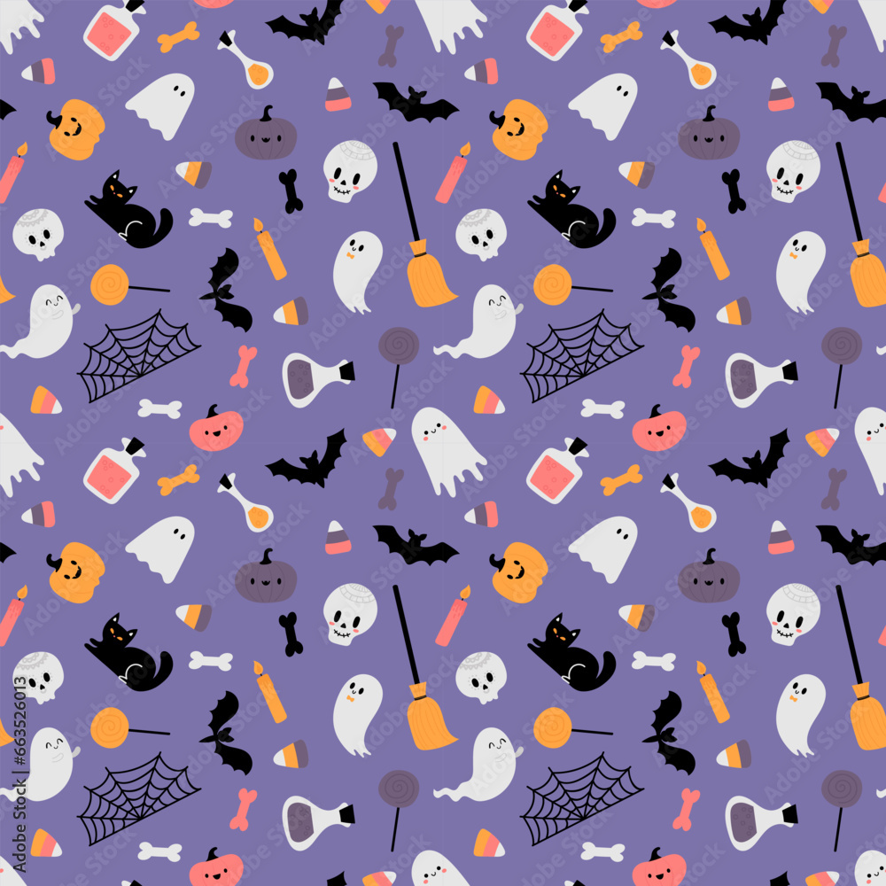 Halloween seamless pattern. Cartoon childish style Halloween seamless pattern. Cartoon childish style