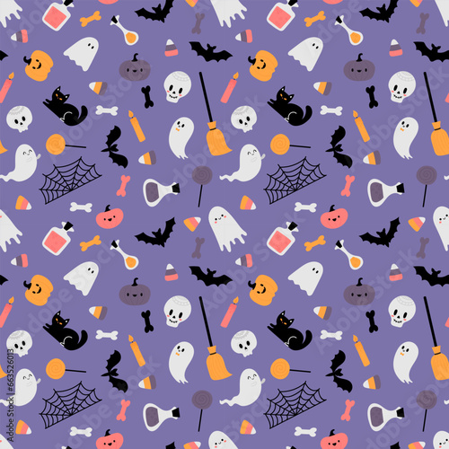 Halloween seamless pattern. Cartoon childish style