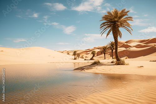 Palm Trees Line A Large Desert Oasis 