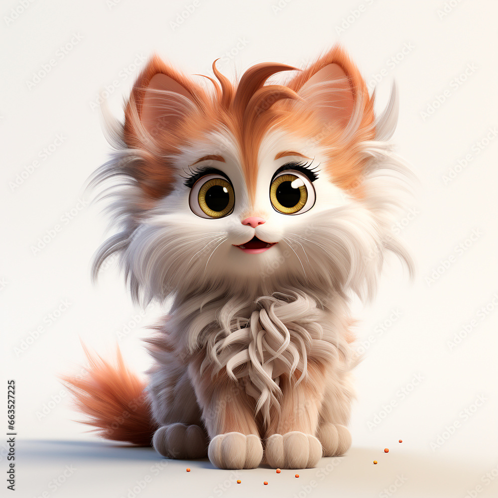 Maine Coon cat on a white background. Adorable 3D cartoon animal portrait. Maine Coon cat on a white background. Adorable 3D cartoon animal portrait.
