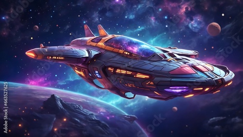 A Vibrant And Detailed Anime Style Cartoon Illustration Of A Spaceship In A Galactic Setting Illustration Of A Spaceship Background AI Generative