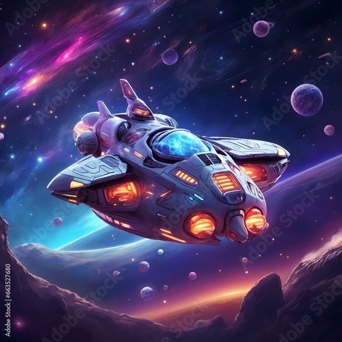 A Vibrant And Detailed Anime Style Cartoon Illustration Of A Spaceship In A Galactic Setting Illustration Of A Spaceship Background AI Generative