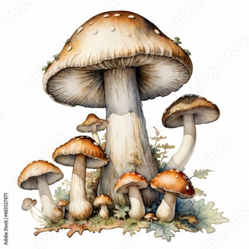 Mushrooms on a white background painted in watercolor