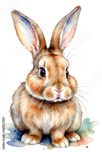 Cute bunny painted in watercolor