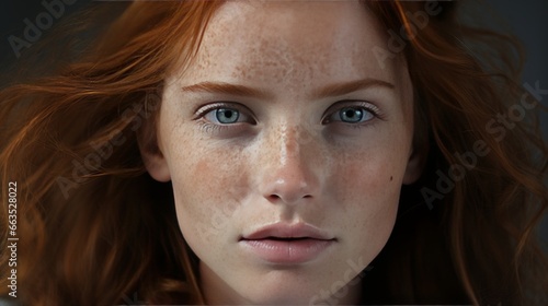 portrait of a woman's face with freckles