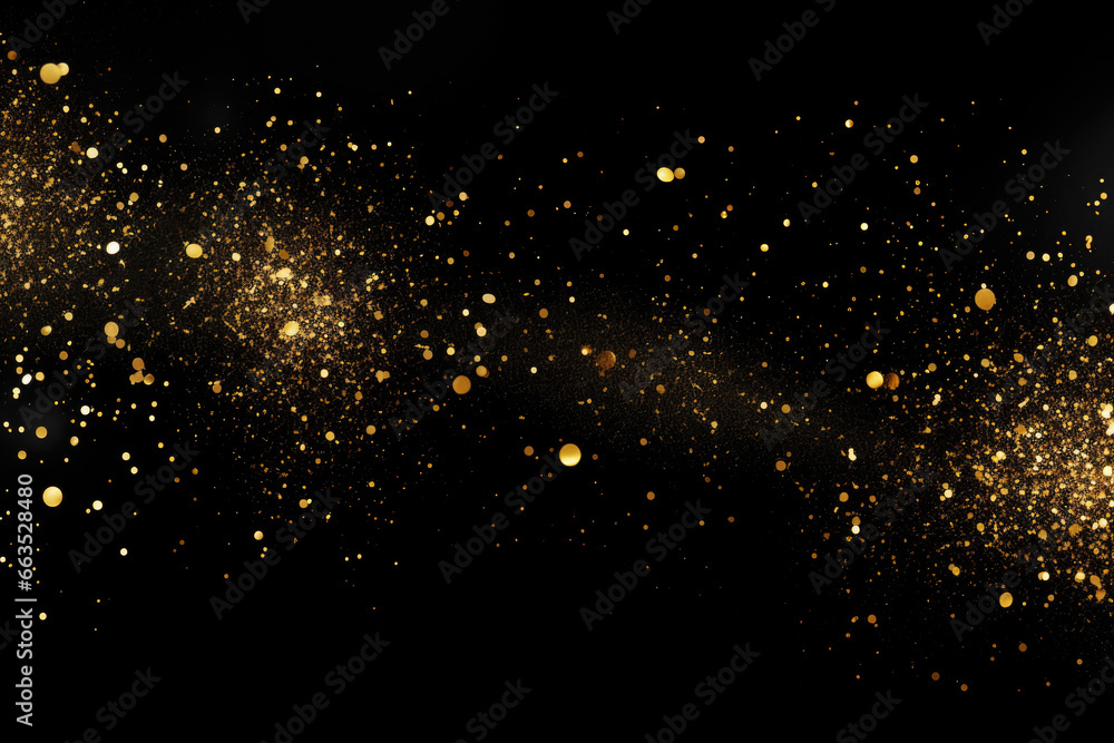 Golden Glitter Confetti on Black Background