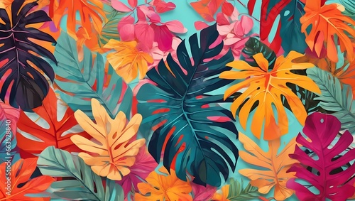 A Vibrant And Inviting Background Design That Captures The Essence Of A Tropical Paradise  Infused With Bright And Colorful Tones And Adorned With Exotic Painted Palm Leaves AI Generative
