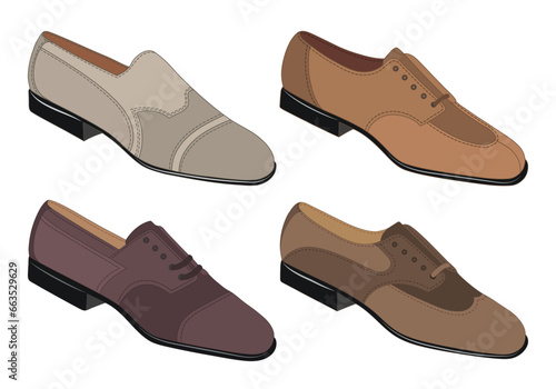 Set vector image of a silhouette of a pair of mens shoes. Low shoes