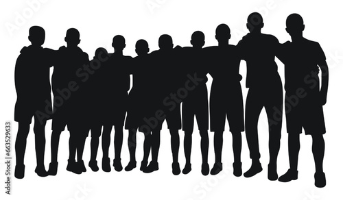 Image of crowd silhouette, group of people, sports team. Fans, admirers, students, audience, public, viewers, watcher