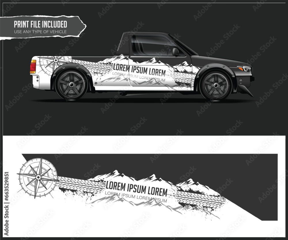 Car wrap design vector. Graphic abstract stripe racing background designs for wrap cargo van