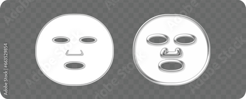 Set of two facial mask on transparent background. Sheet and hydrogel mask 3d matte and glossy template. Skin care products mockup. For cosmetics advertising, branding. Beauty and wellness concept