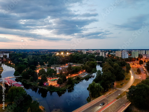 Evening panorama of Piła and the Gwda river, Piła, Greater Poland Voivodeship, Poland, July 23, 2022 photo