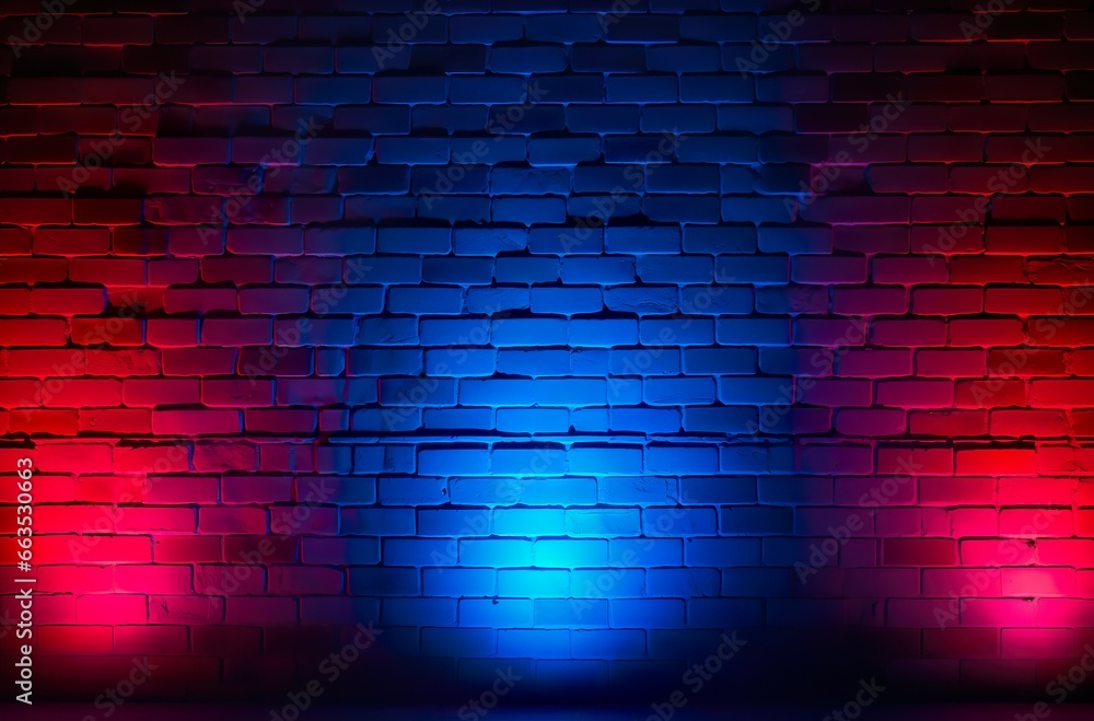 Neon light on brick walls that are not plastered background texture lighting effect red and blue and purple neon background | Generative AI Neon light on brick walls that are not plastered background texture lighting effect red and blue and purple neon background | Generative AI
