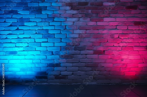 Neon light on brick walls that are not plastered background texture lighting effect red and blue and purple neon background | Generative AI