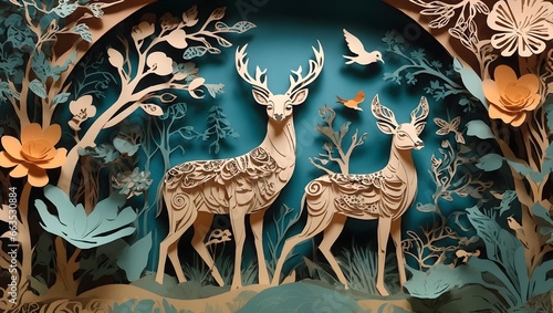 An Alluring Wildlife Illustration In An Enchanting Paper Cut Style Adding Depth And Texture To The Scene AI Generative © nomanmiazi