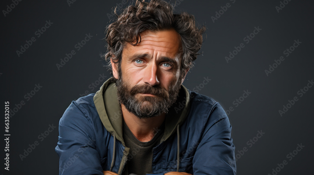 Fototapeta premium Exhausted Resolve: A Portrait of Fatigue. Generative AI