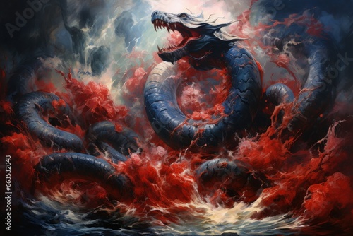 Fotografia Gigantic sea serpents slithering through treacherous waters - Generative AI