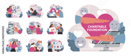 Charity and charitable foundation set. Help for people in need. Humanitarian