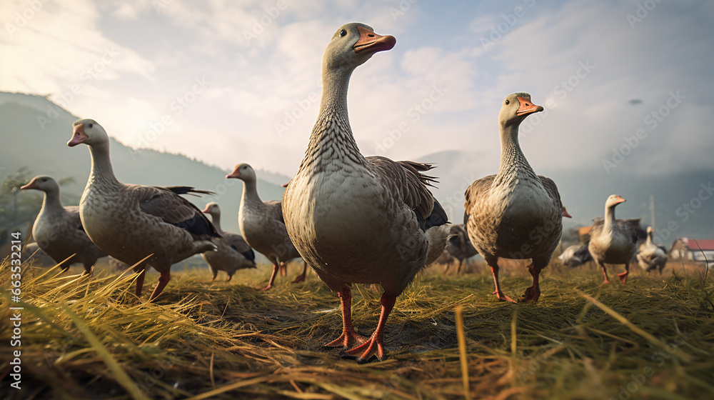 a group of geese in nature looking at the camera created with Generative Ai a group of geese in nature looking at the camera created with Generative Ai