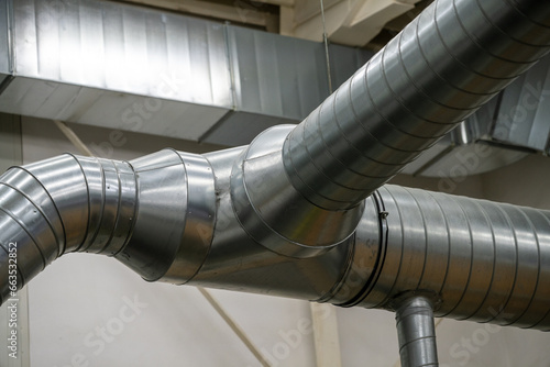 Industrial sheet steel zinc air duct, air conditioning equipment © venars.original