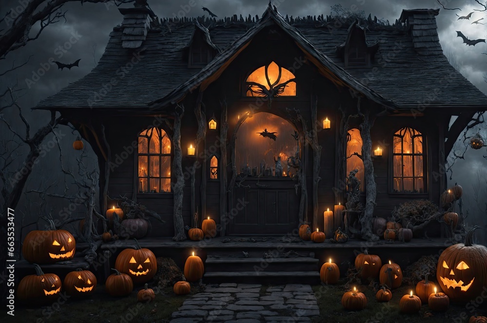 Halloween Backdrop, Witch Cottage, HALLOWEEN DIGITAL BACKDROP, witch