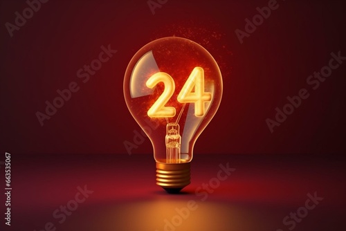 2024 celebration with illuminated bulb. Creative, inspirational, planning concept. Generative AI