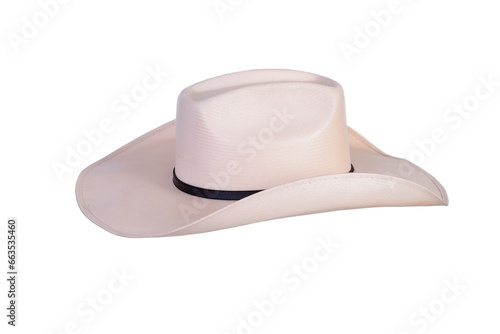 cowboy style hat straw hat with black ribbon isolated on white background, straw hat for women and men head protection