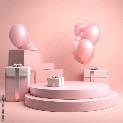 stage, gifts and ballons, generative ai