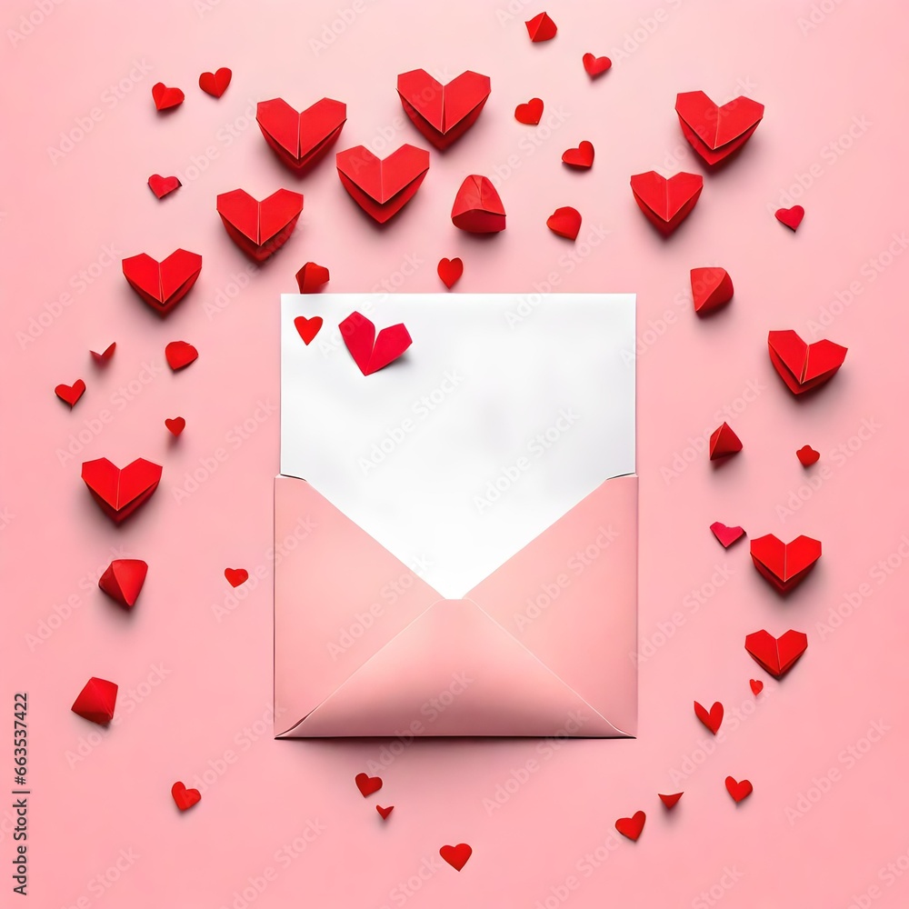 valentine card with origami hearts, generatite AI valentine card with origami hearts, generatite AI