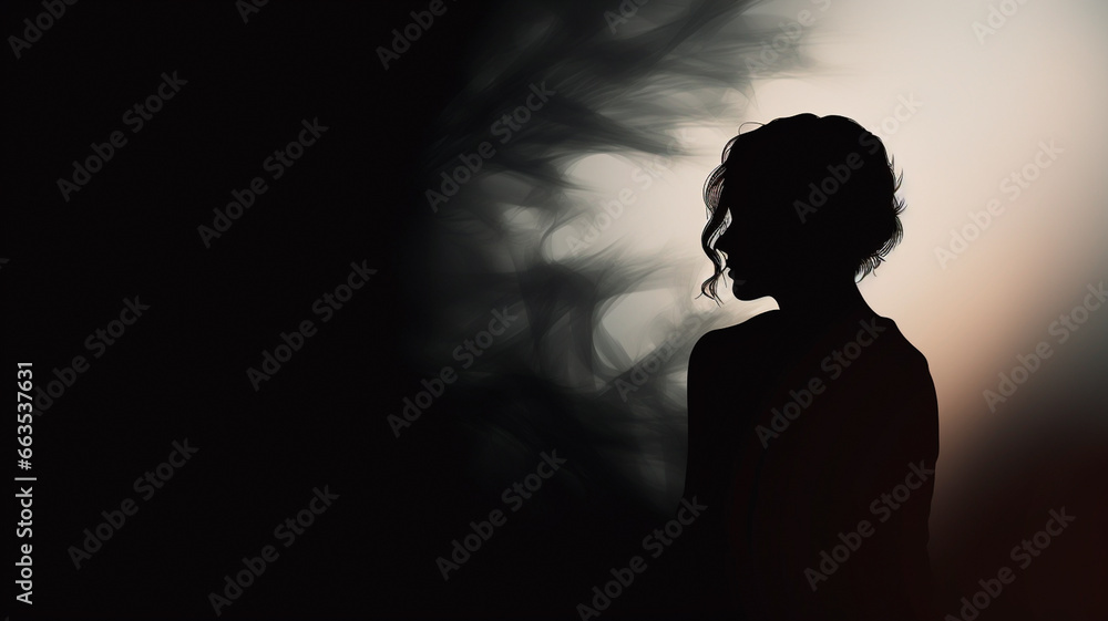 silhouette of a woman with a flame in the background