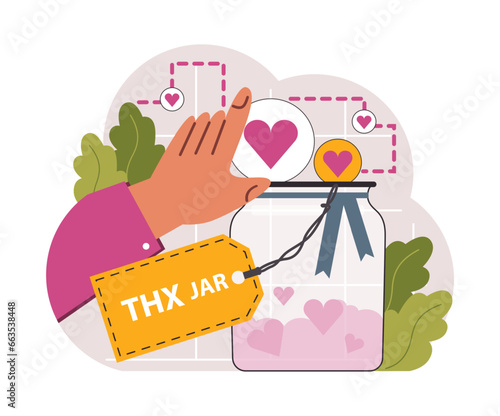 Gratitude. Grateful and thankful characters. Charity and volunteer