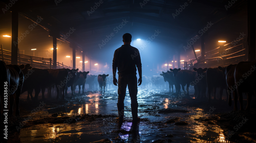 Farmer in the Cowshed. Generative AI