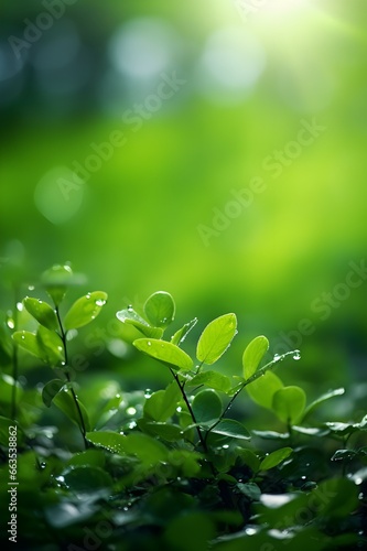 Natural green leaves in dewdrops