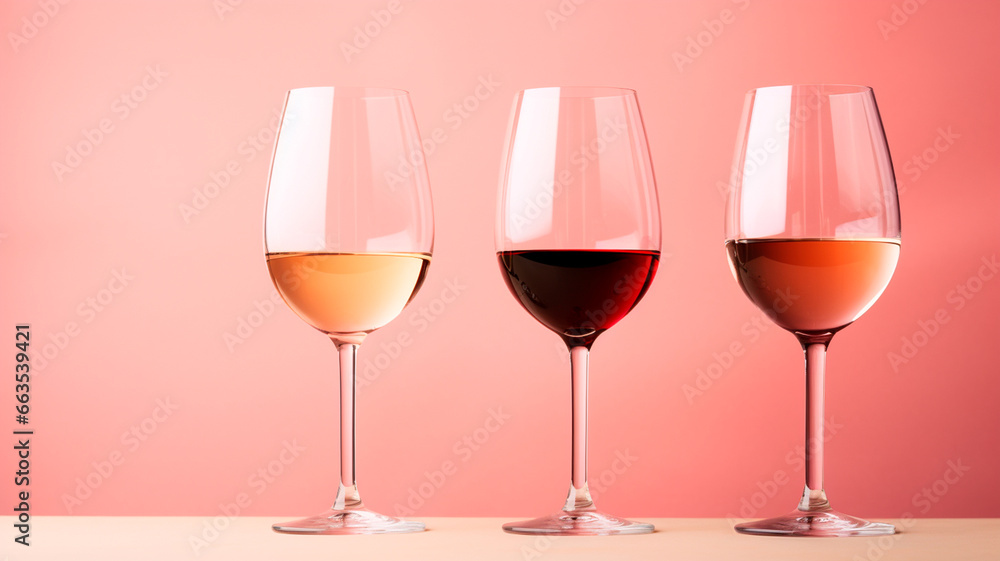 glasses with wine on a pink background glasses with wine on a pink background
