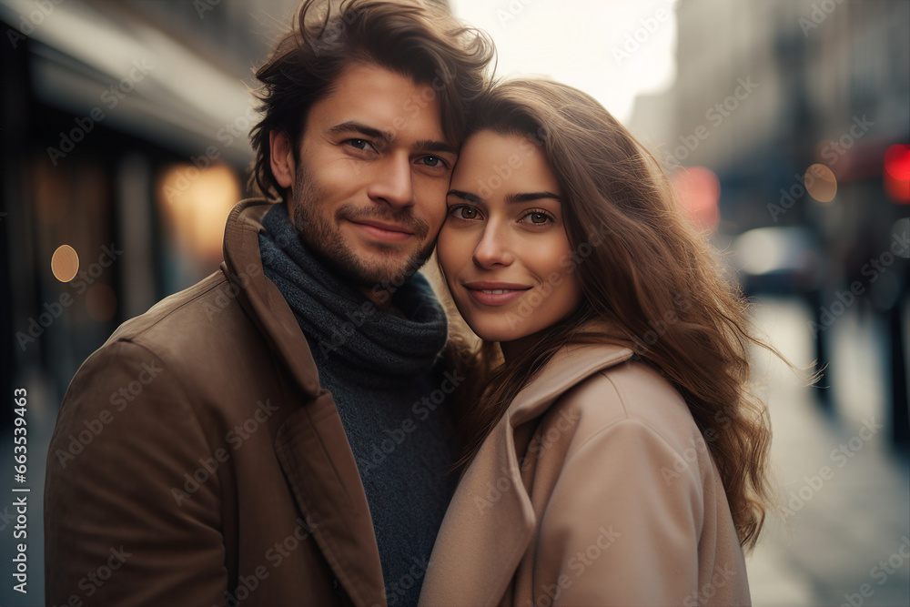 Photography generative AI concept of handsome man and charming girl in love walking together on an evening date Photography generative AI concept of handsome man and charming girl in love walking together on an evening date