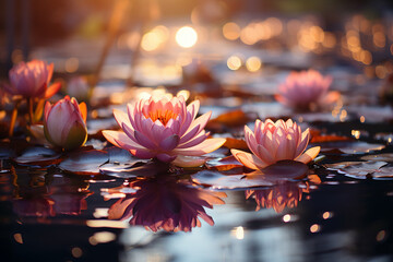 Generative AI picture of beautiful lotus gracefully poised on dark backdrop