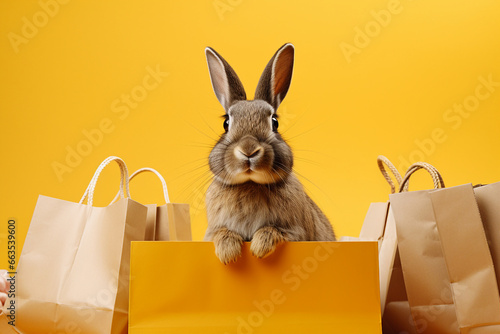 Banner poster generative ai of funny animal black friday special sale offer isolated on yellow color background