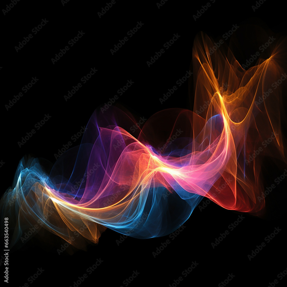 abstract wave multi-colors on black background created with Generative Ai