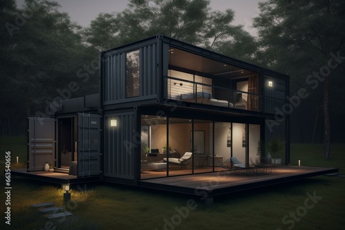 Optimizing compact spaces, repurposing containers to construct eco-friendly homes. Generative AI