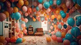 birthday surprise with a room filled with balloons generative ai