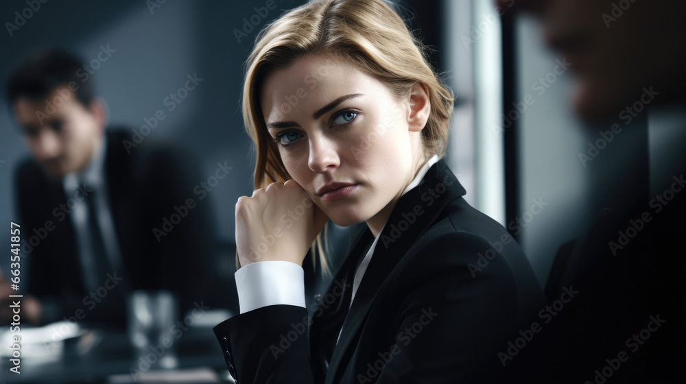 Confident expression of a businesswoman during a discussion in a boardroom generative ai Confident expression of a businesswoman during a discussion in a boardroom generative ai