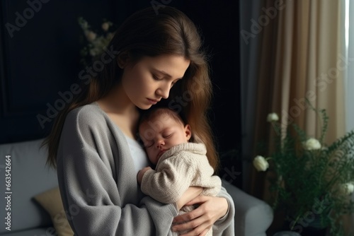 Postnatal depression and stressful motherhood concept